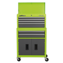 Sealey AP2200BBHV 6 Drawer Topchest & Rollcab Combination with Ball-Bearing Slides - Hi-Vis Green/Grey