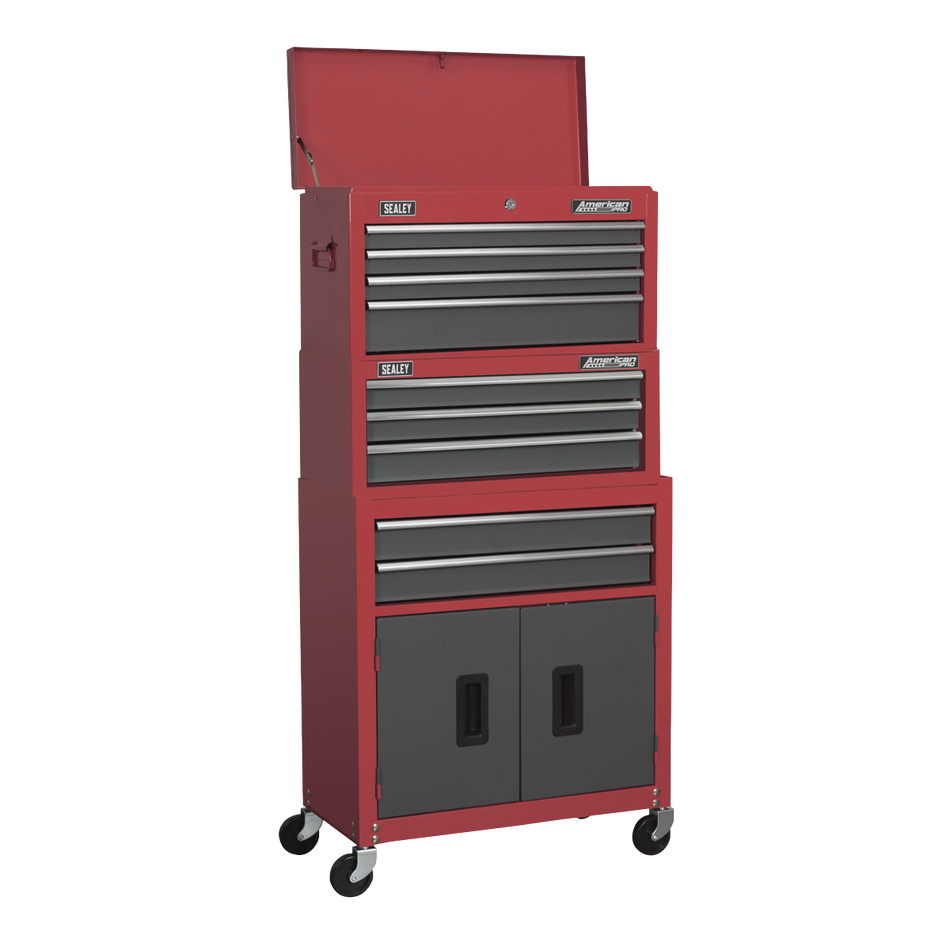 Sealey AP2200BBSTACK 9 Drawer Topchest, Mid-Box & Rollcab Stack - Red