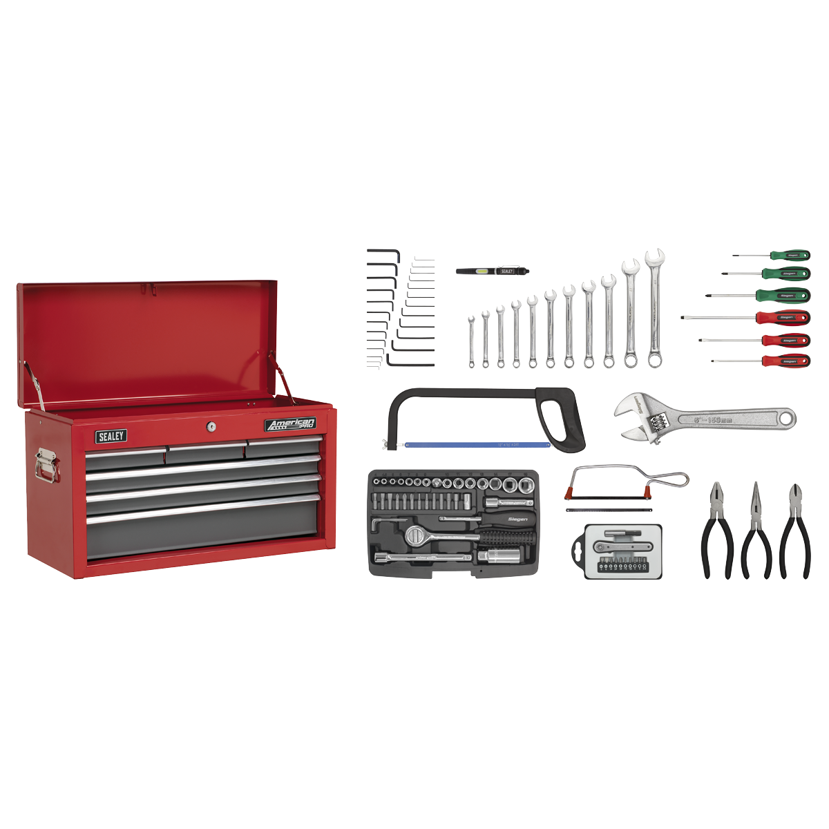 Sealey AP2201BBCOMBO 6 Drawer Topchest with Ball-Bearing Slides & 98pc Tool Kit