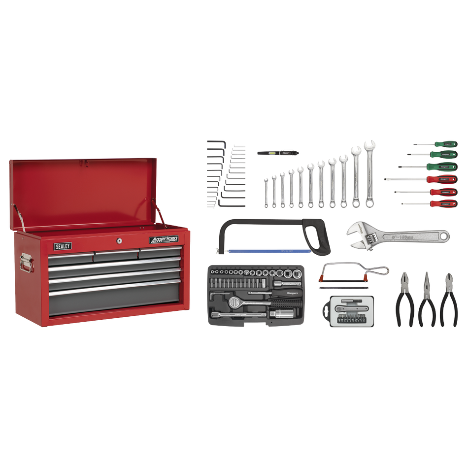 Sealey AP2201BBCOMBO 6 Drawer Topchest with Ball-Bearing Slides & 98pc Tool Kit