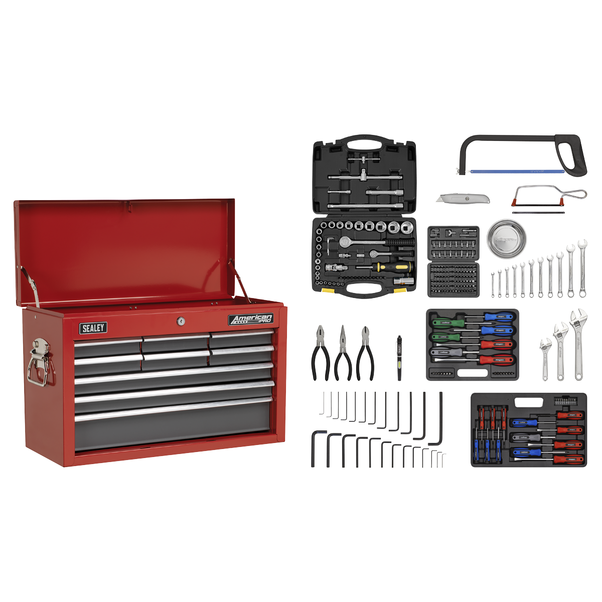 Sealey AP22509BBCOMB 9 Drawer Topchest with Ball-Bearing Slides & 205pc Tool Kit