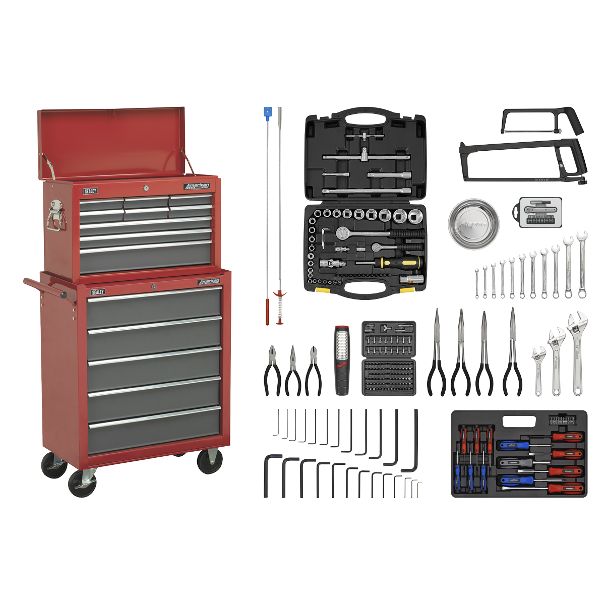 Sealey AP2250BBCOMBO 14 Drawer Topchest & Rollcab Combination with Ball-Bearing Slides & 239pc Tool Kit