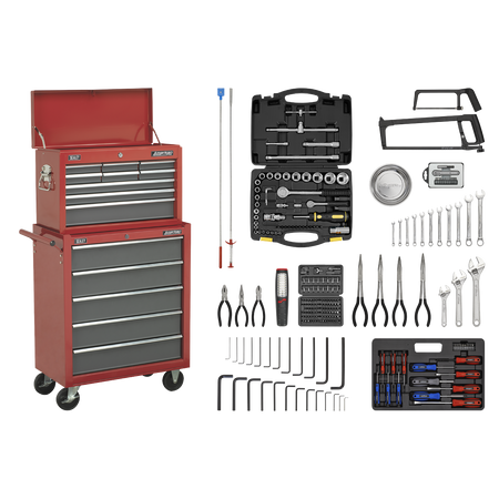 Sealey AP2250BBCOMBO 14 Drawer Topchest & Rollcab Combination with Ball-Bearing Slides & 239pc Tool Kit
