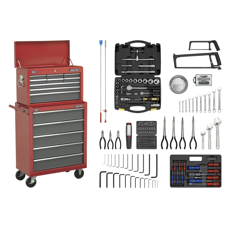 Sealey AP2250BBCOMBO 14 Drawer Topchest & Rollcab Combination with Ball-Bearing Slides & 239pc Tool Kit