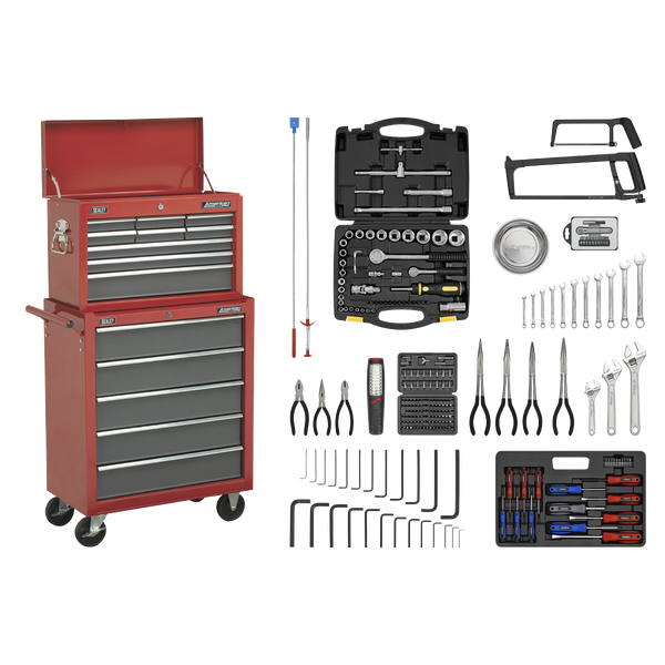 Sealey AP2250BBCOMBO 14 Drawer Topchest & Rollcab Combination with Ball-Bearing Slides & 239pc Tool Kit