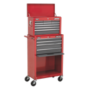 Sealey AP22513BB 13 Drawer Topchest & Rollcab Combination with Ball-Bearing Slides - Red/Grey