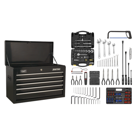 Sealey AP225BCOMBO 5 Drawer Topchest with Ball-Bearing Slides - Black & 230pc Tool Kit