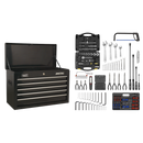 Sealey AP225BCOMBO 5 Drawer Topchest with Ball-Bearing Slides - Black & 230pc Tool Kit