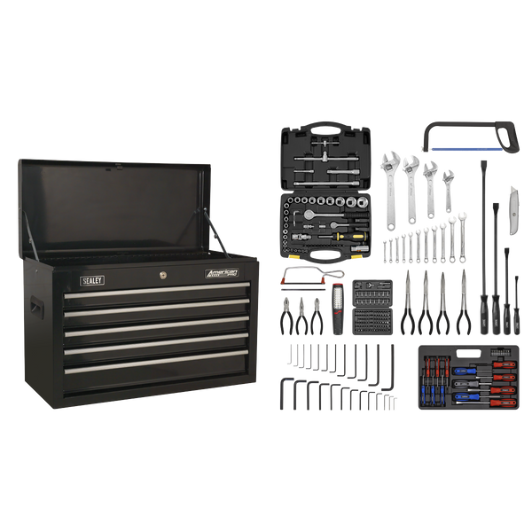 Sealey AP225BCOMBO 5 Drawer Topchest with Ball-Bearing Slides - Black & 230pc Tool Kit