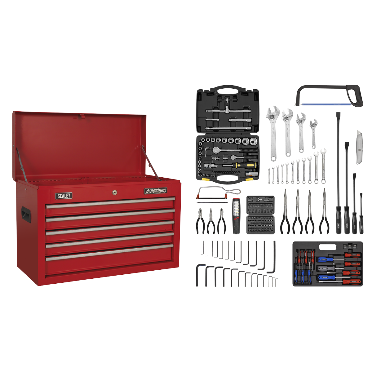 Sealey AP225COMBO 5 Drawer Topchest with Ball-Bearing Slides & 230pc Tool Kit
