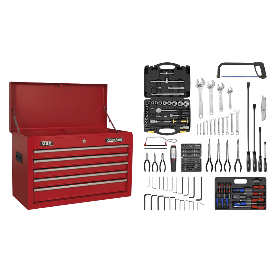 Sealey AP225COMBO 5 Drawer Topchest with Ball-Bearing Slides & 230pc Tool Kit