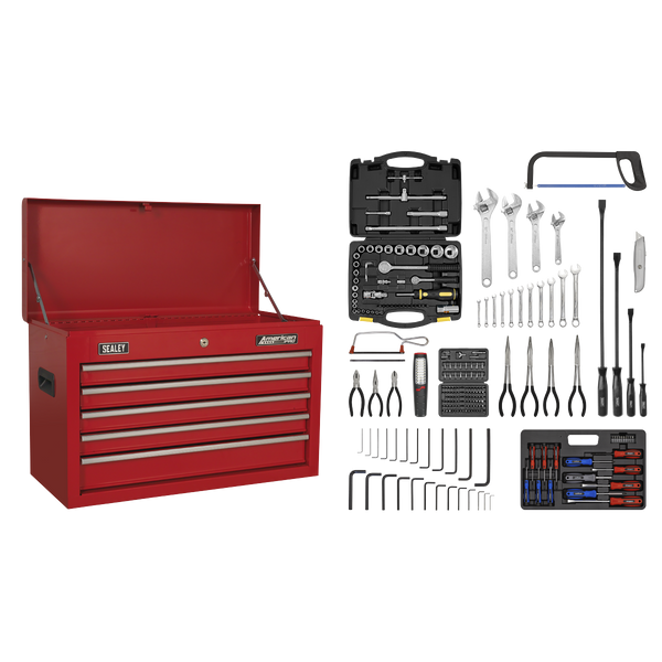 Sealey AP225COMBO 5 Drawer Topchest with Ball-Bearing Slides & 230pc Tool Kit