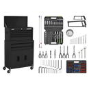 Sealey AP22BKCOMBO Topchest & Rollcab Combination 6 Drawer with Ball-Bearing Slides - Black & 128pc Tool Kit