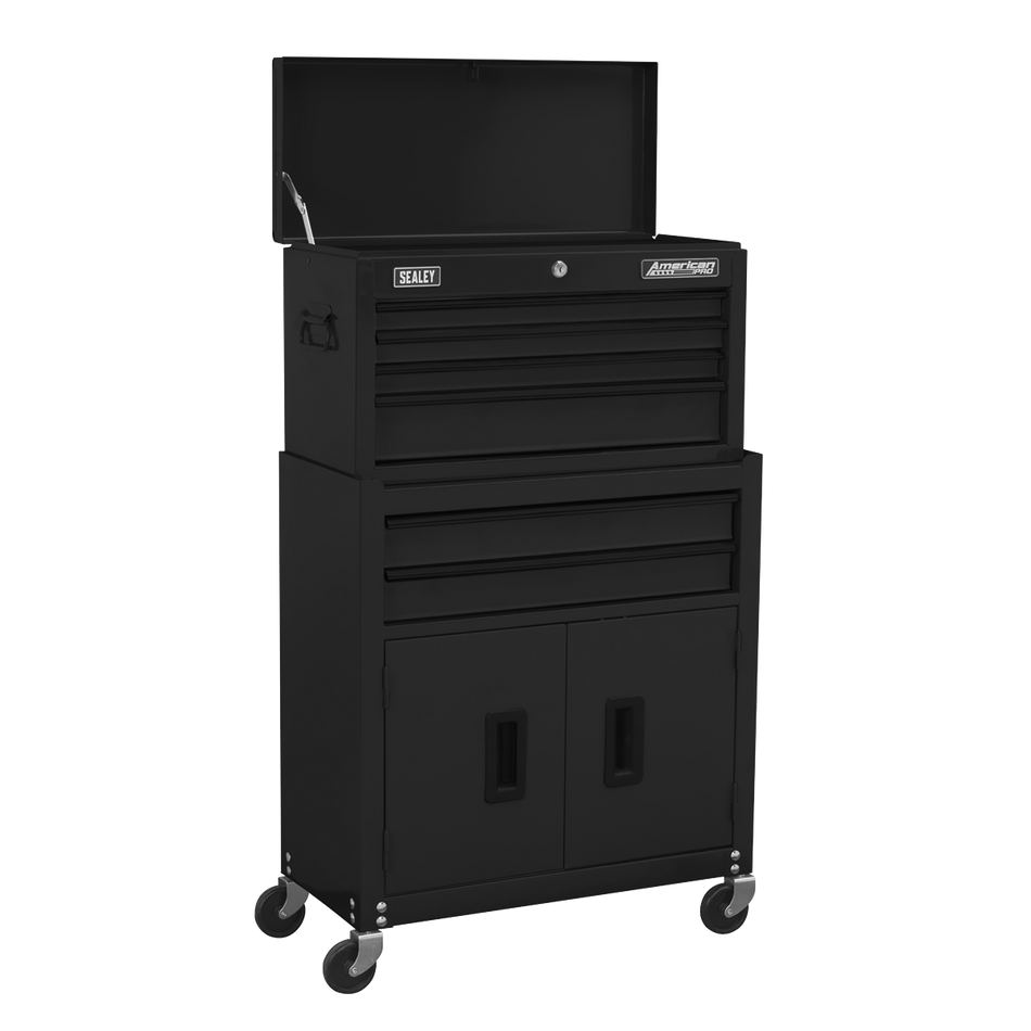Sealey AP22BK Topchest & Rollcab Combination 6 Drawer with Ball-Bearing Slides - Black
