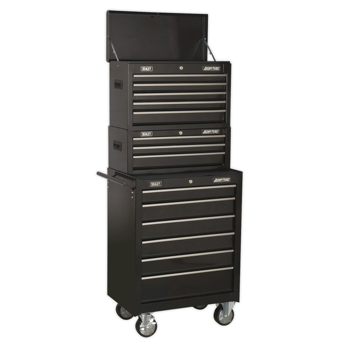 Sealey AP22BSTACK 14 Drawer Topchest, Mid-Box & Rollcab Stack - Black
