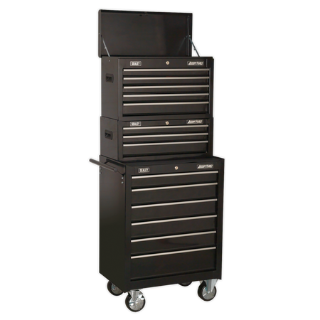 Sealey AP22BSTACK 14 Drawer Topchest, Mid-Box & Rollcab Stack - Black