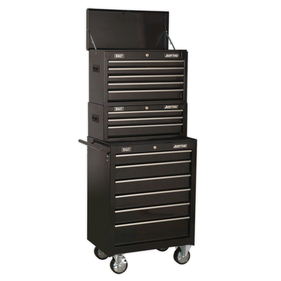 Sealey AP22BSTACK 14 Drawer Topchest, Mid-Box & Rollcab Stack - Black