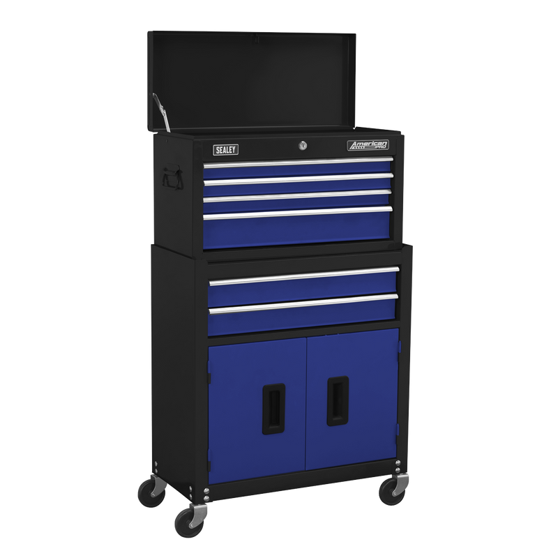 Sealey AP22B Topchest & Rollcab Combination 6 Drawer with Ball-Bearing Slides - Blue
