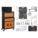 Sealey AP22OCOMBO Topchest & Rollcab Combination 6 Drawer with Ball-Bearing Slides - Orange/Black & 128pc Tool Kit