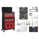 Sealey AP22RCOMBO Topchest & Rollcab Combination 6 Drawer with Ball-Bearing Slides - Red/Black & 128pc Tool Kit