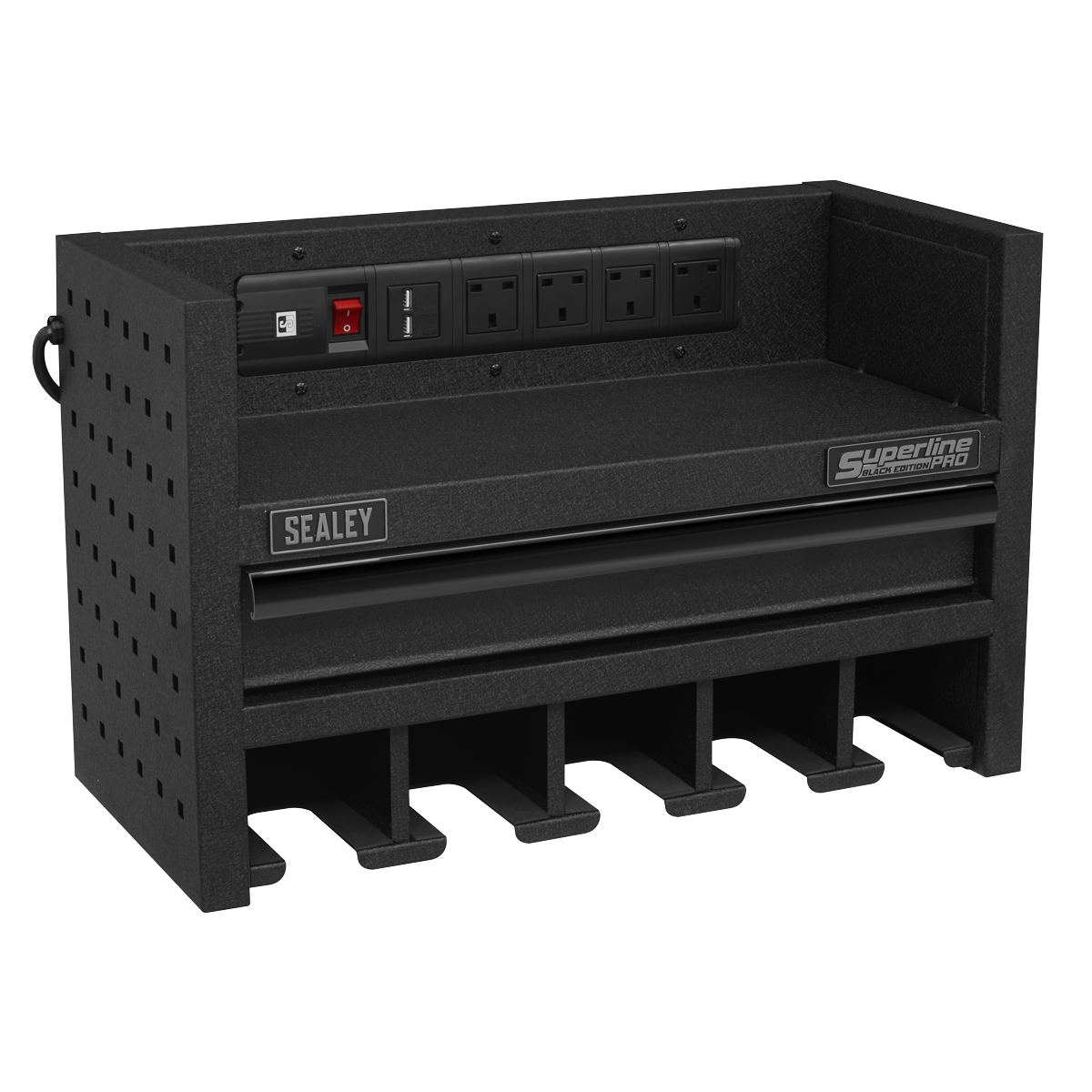 Sealey AP22SRBE 560mm Power Tool Storage Rack with Drawer & Power Strip