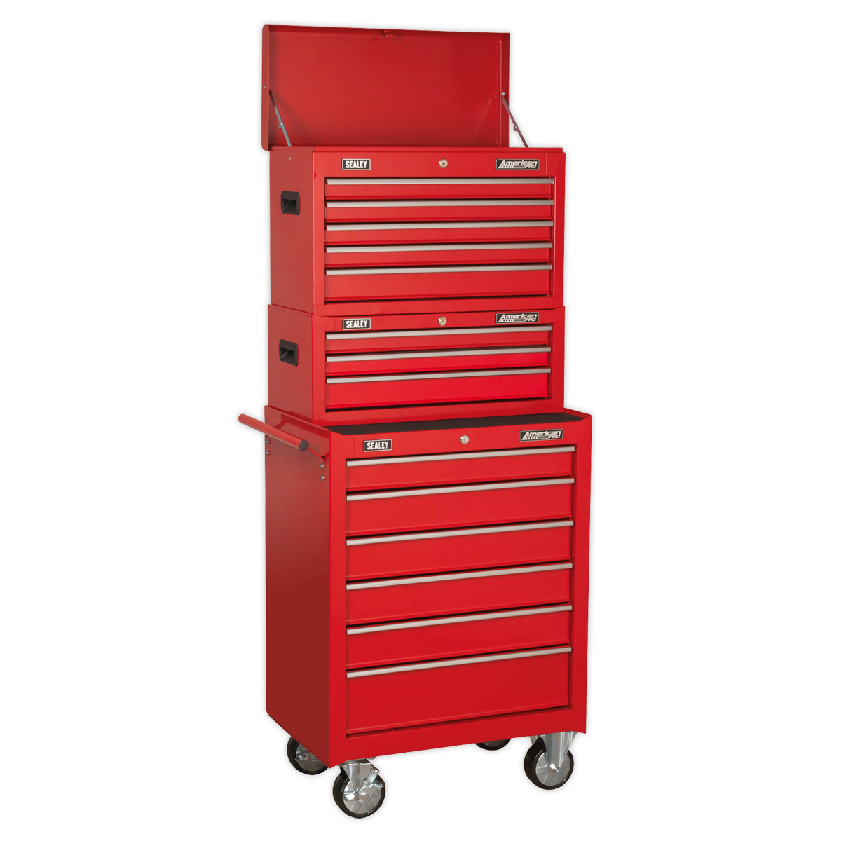 Sealey AP22STACK 14 Drawer Topchest, Mid-Box & Rollcab Combination with Ball-Bearing Slides - Red