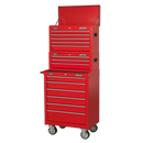 Sealey AP22STACK 14 Drawer Topchest, Mid-Box & Rollcab Combination with Ball-Bearing Slides - Red