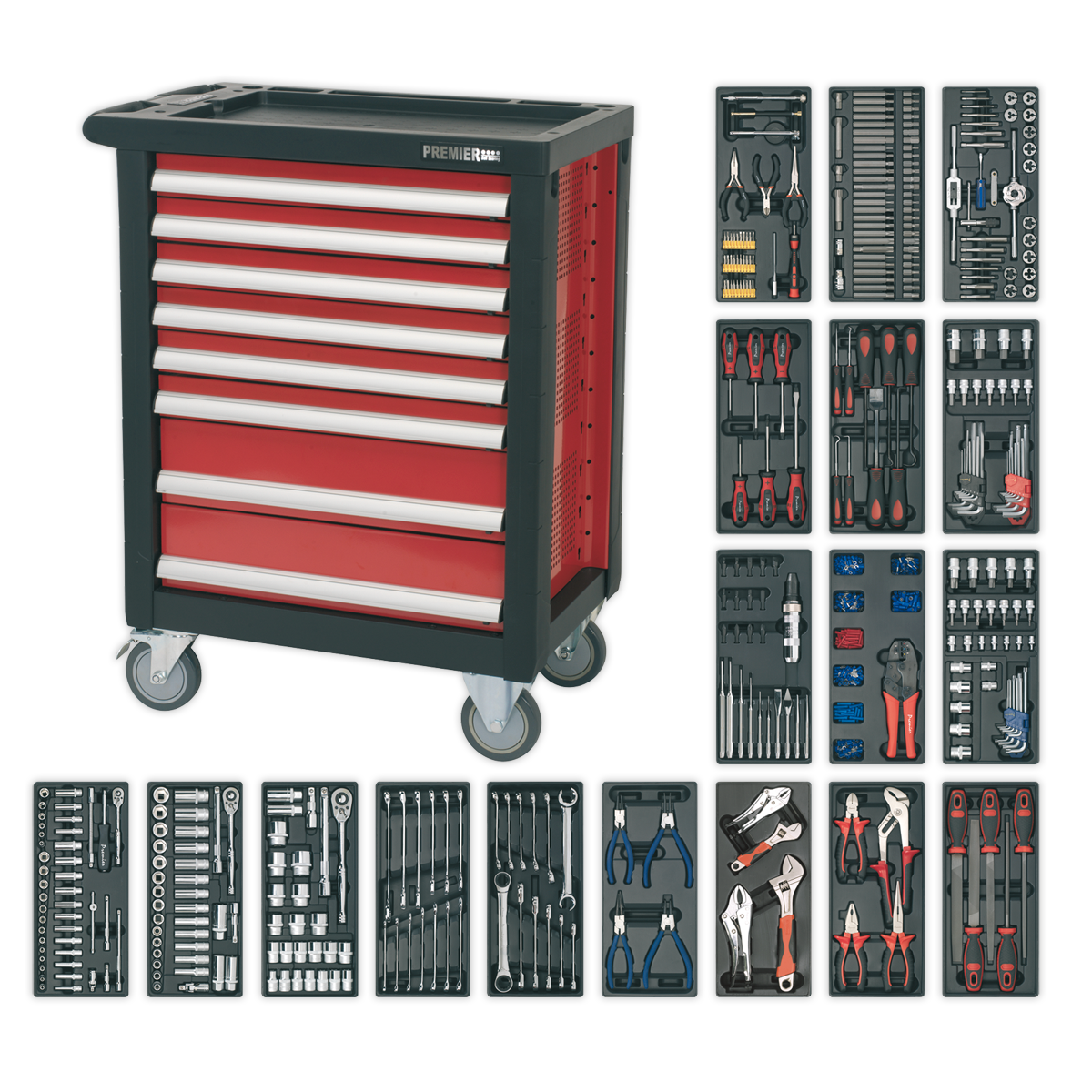 Sealey AP2408TTC08 8 Drawer Rollcab with Ball-Bearing Slides & 707pc Tool Kit
