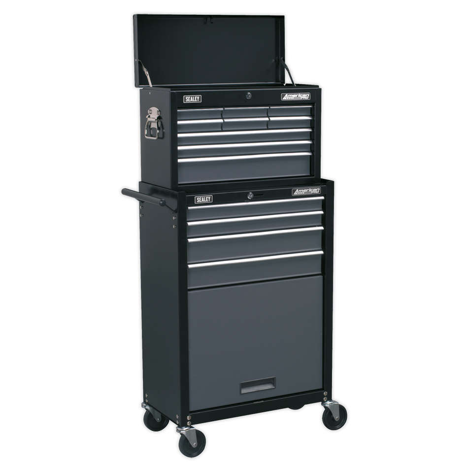 Sealey AP2513B 13 Drawer Topchest & Rollcab Combination with Ball-Bearing Slides - Black/Grey