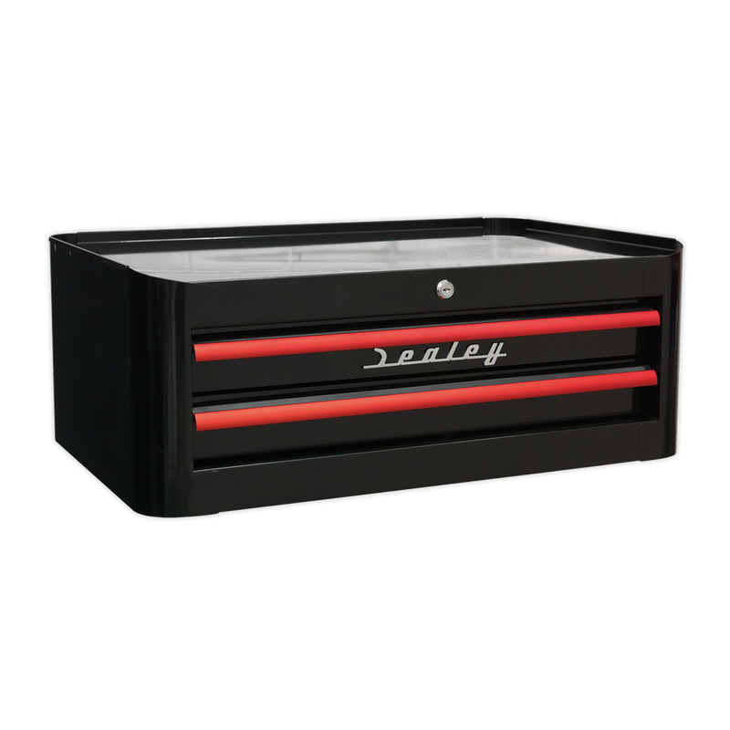 Sealey AP28COMBO2BR 10 Drawer Retro Style Topchest, Mid-Box & Rollcab Combination - Black with Red Anodised Drawer Pulls