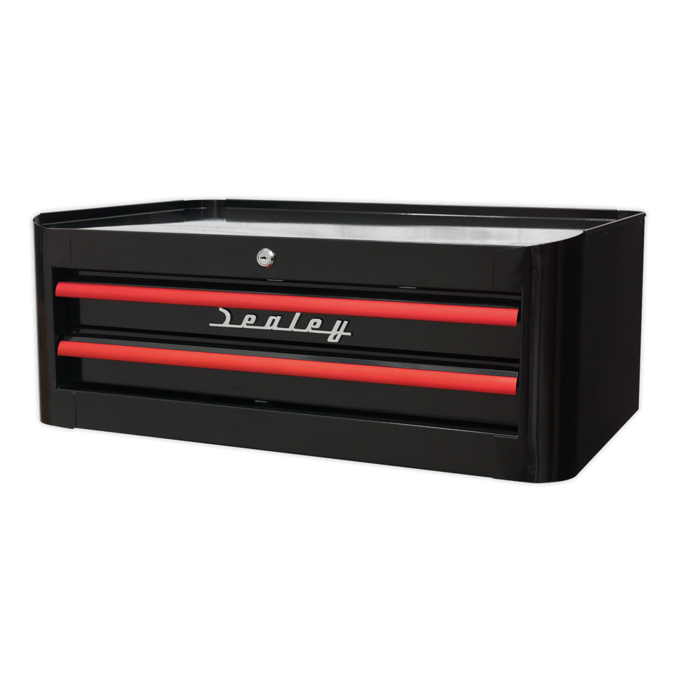 Sealey AP28102BR 2 Drawer Retro Style Mid-Box - Black with Red Anodised Drawer Pulls