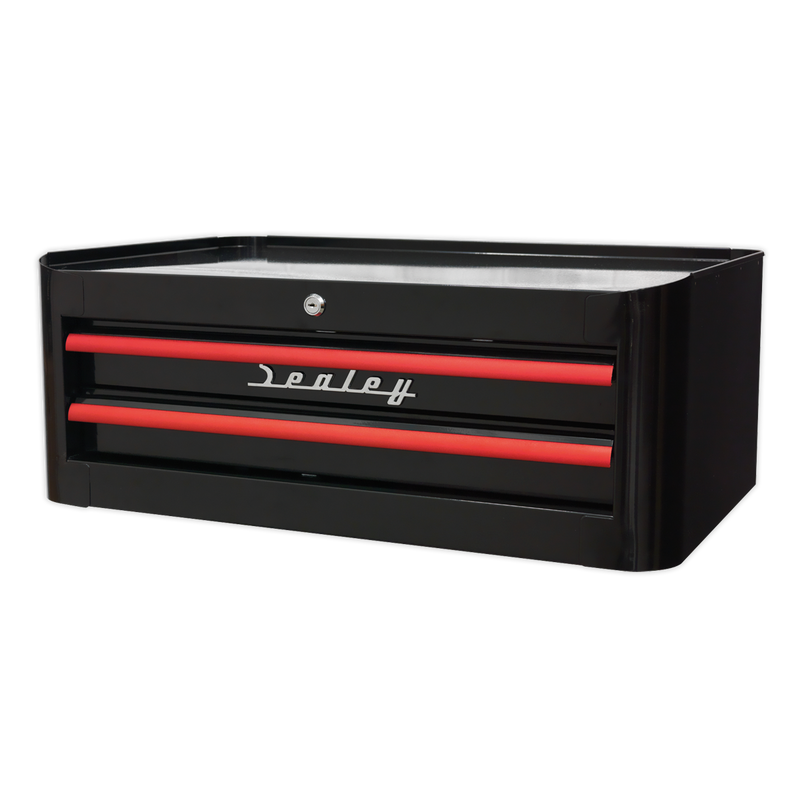 Sealey AP28102BR 2 Drawer Retro Style Mid-Box - Black with Red Anodised Drawer Pulls