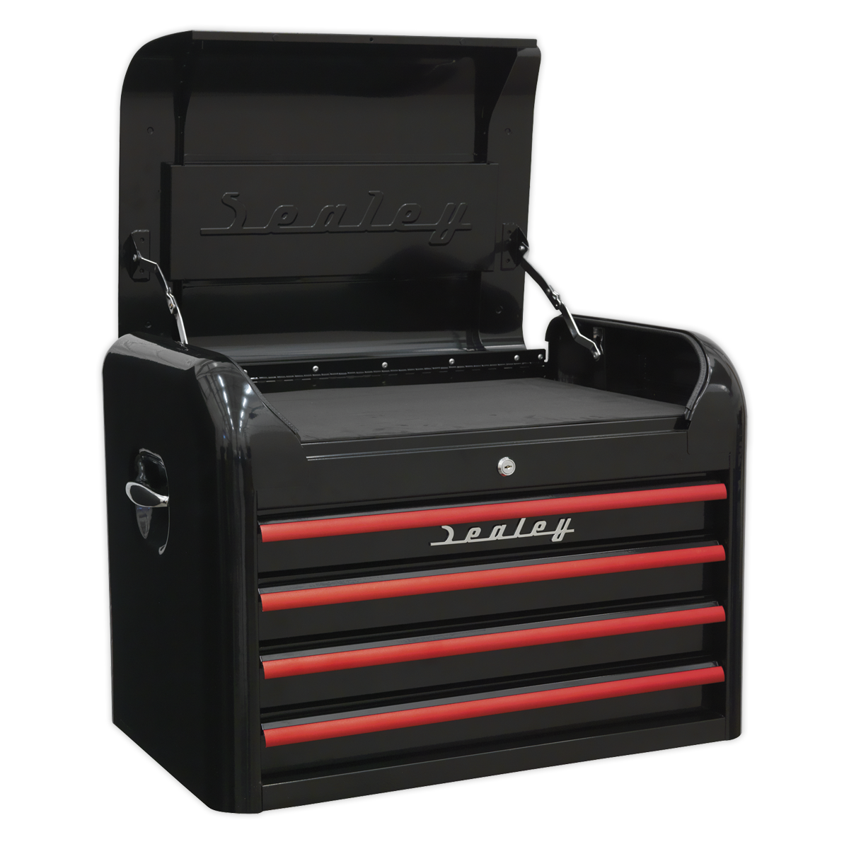 Sealey AP28104BR 4 Drawer Retro Style Topchest - Black with Red Anodised Drawer Pulls