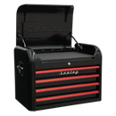 Sealey AP28104BR 4 Drawer Retro Style Topchest - Black with Red Anodised Drawer Pulls