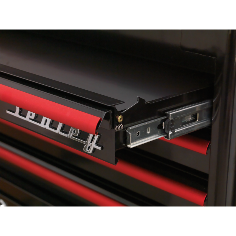 Sealey AP41COMBOBR 10 Drawer Retro Style Extra-Wide Topchest & Rollcab Combination-Black with Red Anodised Drawer Pull