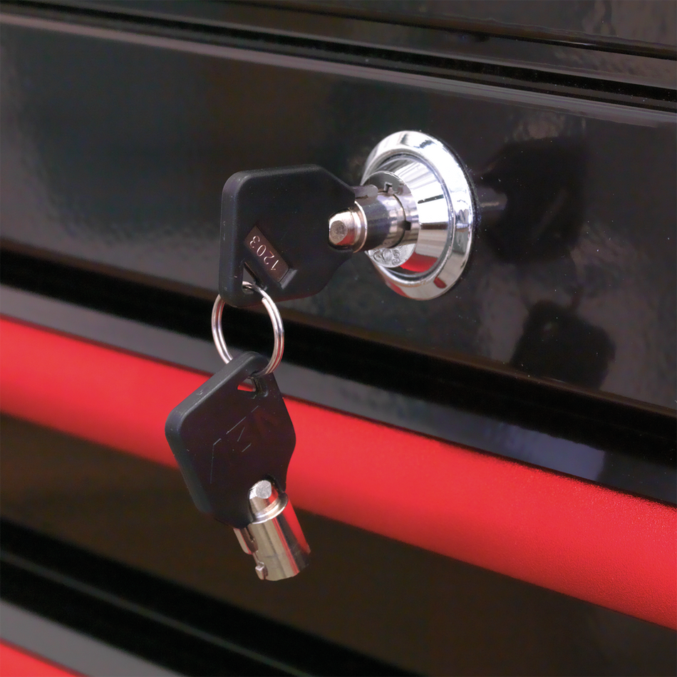 Sealey AP41104BR 4 Drawer Wide Retro Style Topchest - Black with Red Anodised Drawer Pulls