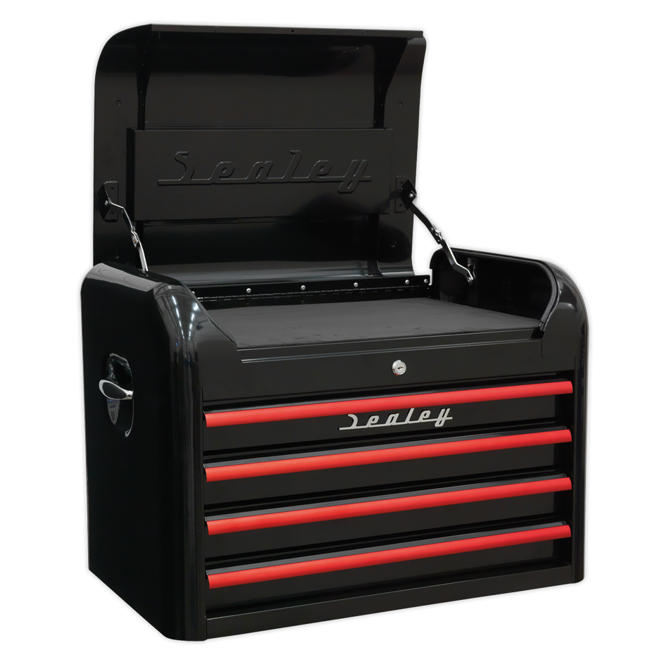 Sealey AP28COMBO2BR 10 Drawer Retro Style Topchest, Mid-Box & Rollcab Combination - Black with Red Anodised Drawer Pulls