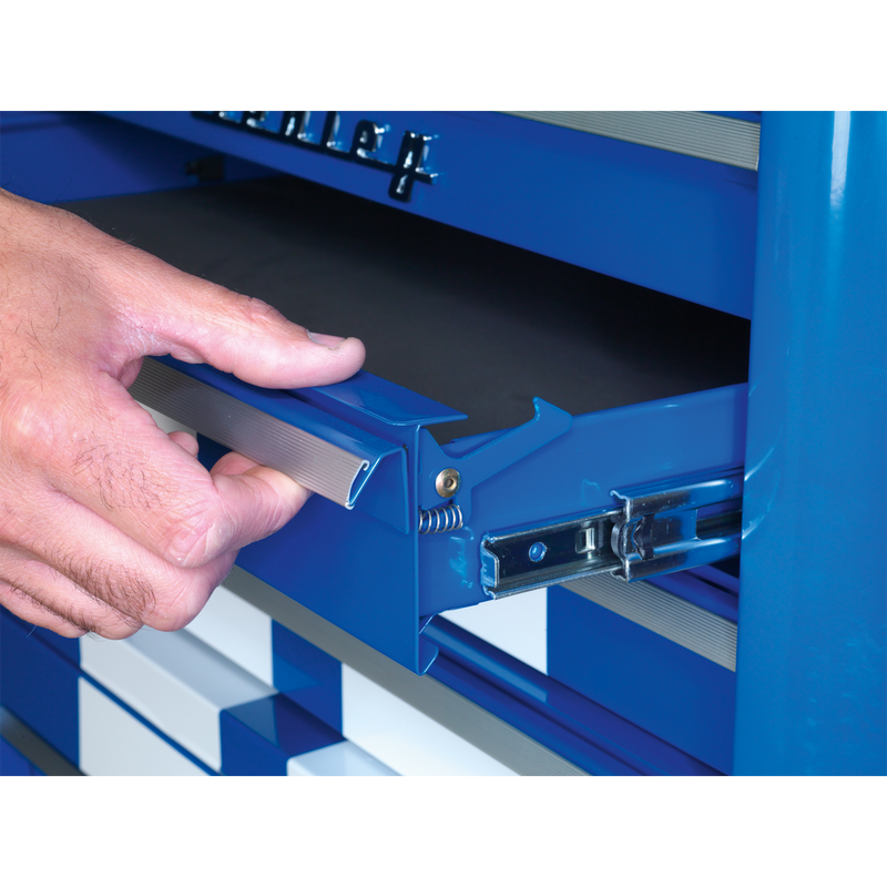 Sealey AP28COMBO2BWS 10 Drawer Retro Style Topchest, Mid-Box & Rollcab Combination Blue/White Stripes