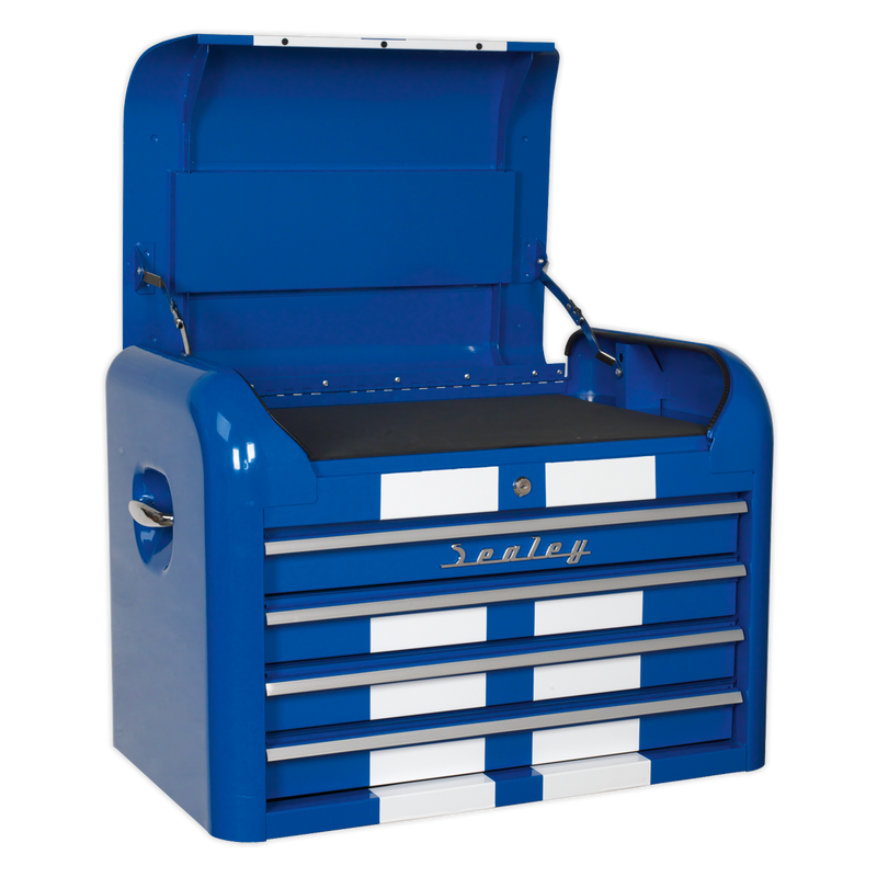 Sealey AP28COMBO2BWS 10 Drawer Retro Style Topchest, Mid-Box & Rollcab Combination Blue/White Stripes