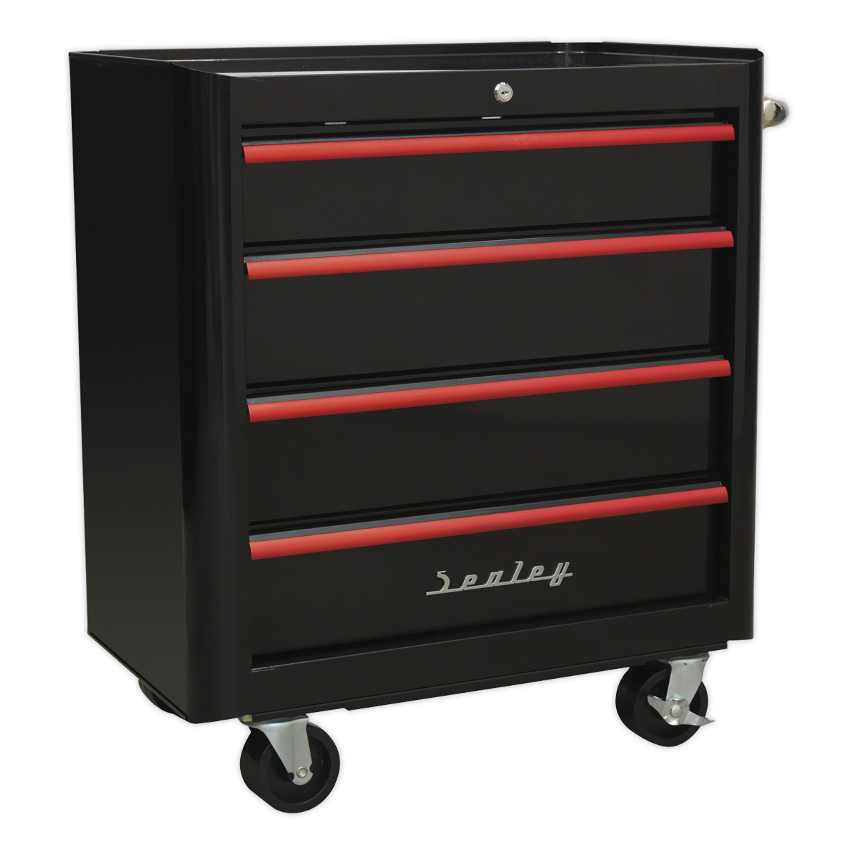 Sealey AP28204BR 4 Drawer Retro Style Rollcab - Black with Red Anodised Drawer Pulls