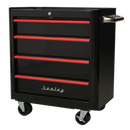 Sealey AP28204BR 4 Drawer Retro Style Rollcab - Black with Red Anodised Drawer Pulls