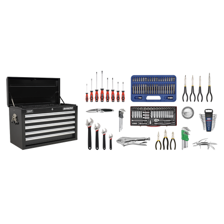 Sealey AP33059BCOMBO 5 Drawer Topchest with Ball-Bearing Slides - Black & 140pc Tool Kit