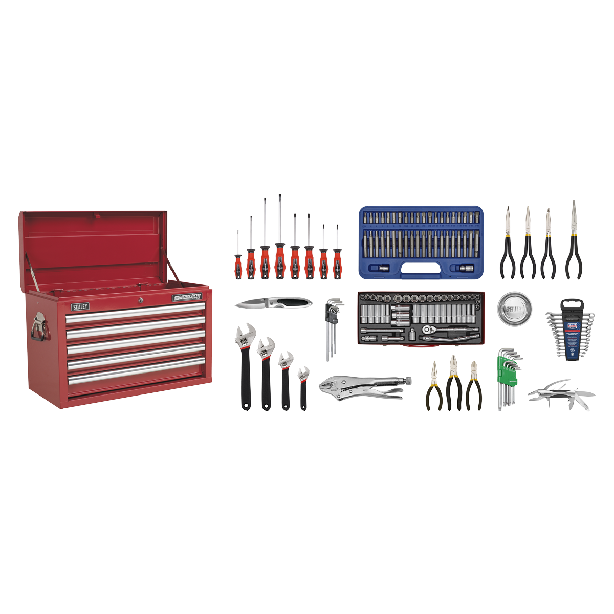 Sealey AP33059COMBO 5 Drawer Topchest with Ball-Bearing Slides & 140pc Tool Kit