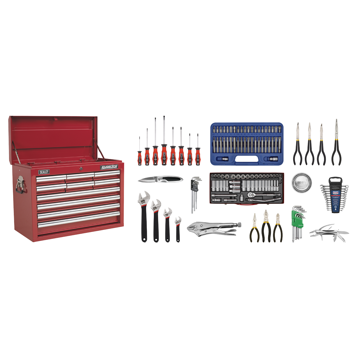 Sealey AP33109COMBO 10 Drawer Topchest with Ball-Bearing Slides & 140pc Tool Kit