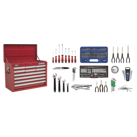 Sealey AP33109COMBO 10 Drawer Topchest with Ball-Bearing Slides & 140pc Tool Kit