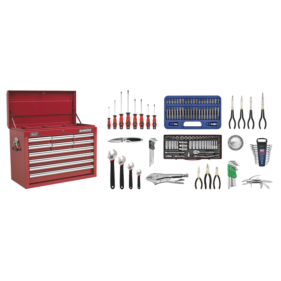 Sealey AP33109COMBO 10 Drawer Topchest with Ball-Bearing Slides & 140pc Tool Kit
