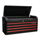 Sealey AP41104BR 4 Drawer Wide Retro Style Topchest - Black with Red Anodised Drawer Pulls