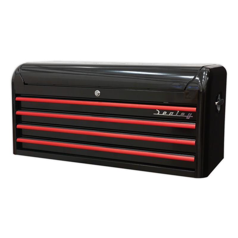 Sealey AP41104BR 4 Drawer Wide Retro Style Topchest - Black with Red Anodised Drawer Pulls