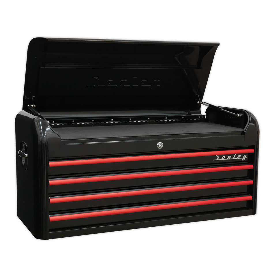 Sealey AP41COMBOBR 10 Drawer Retro Style Extra-Wide Topchest & Rollcab Combination-Black with Red Anodised Drawer Pull