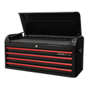Sealey AP41104BR 4 Drawer Wide Retro Style Topchest - Black with Red Anodised Drawer Pulls